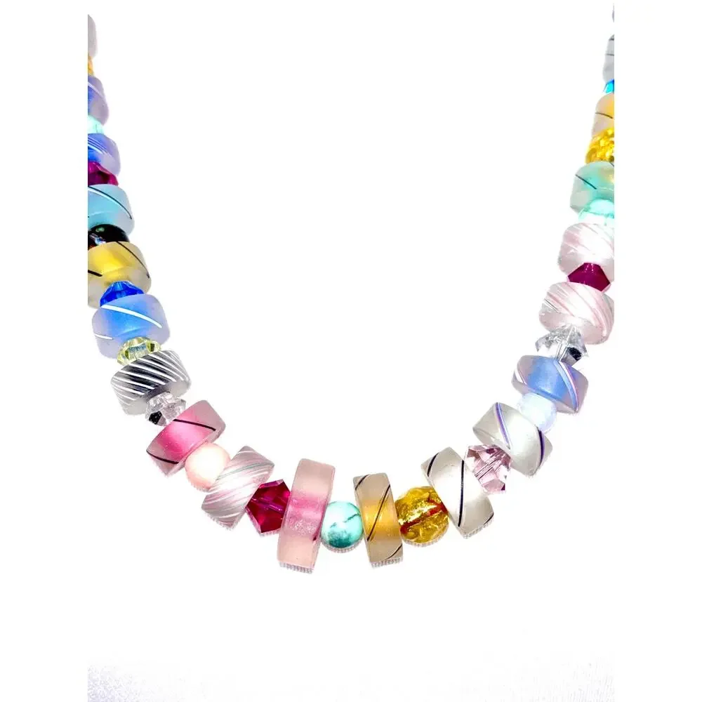 Vintage Artisan Multicolor Furnace Art Smoked Glass Beaded Necklace